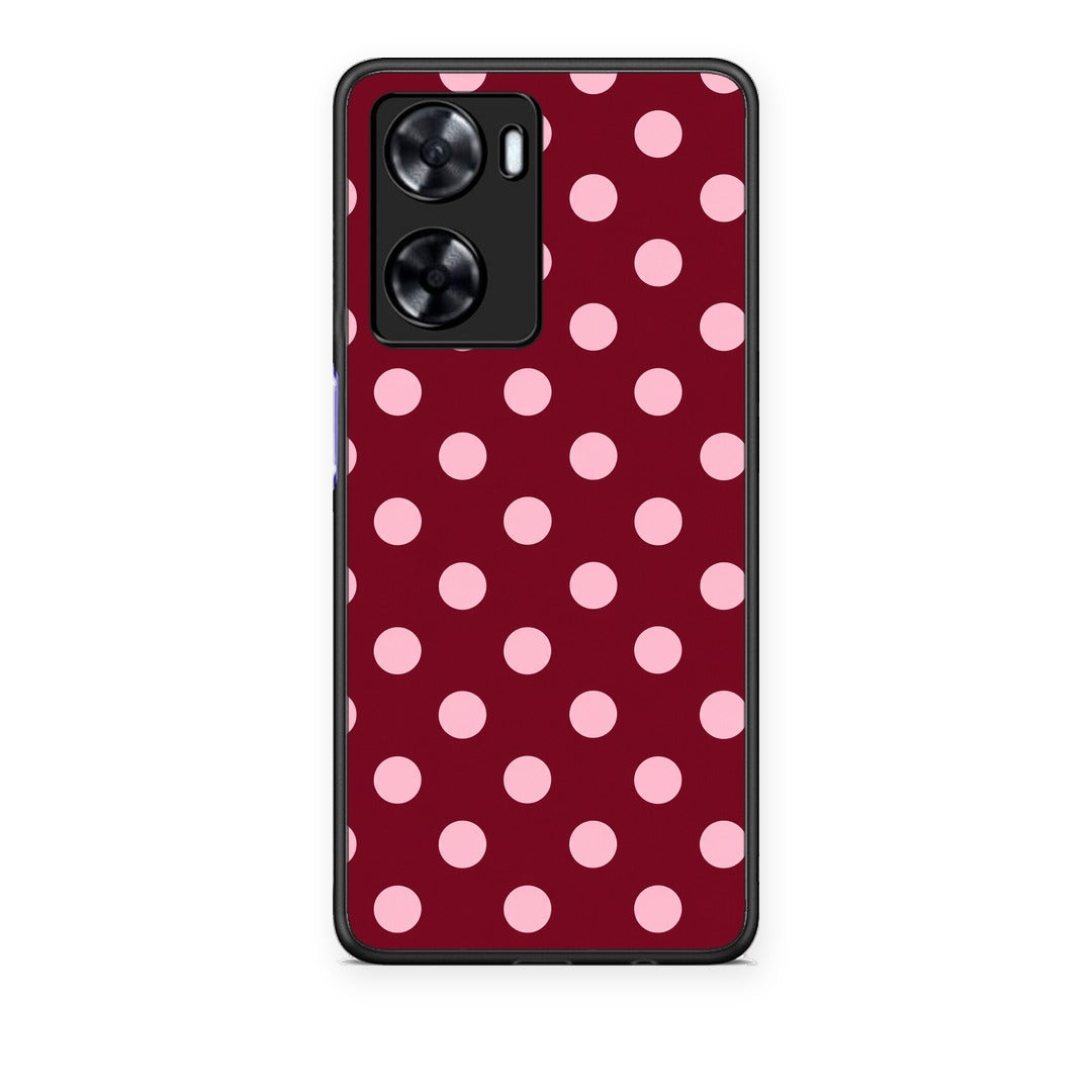 Θήκη OnePlus Nord N20 SE Pink Polka Dots on Burgundy από τη Smartfits με σχέδιο στο πίσω μέρος και μαύρο περίβλημα | OnePlus Nord N20 SE Pink Polka Dots on Burgundy case with colorful back and black bezels