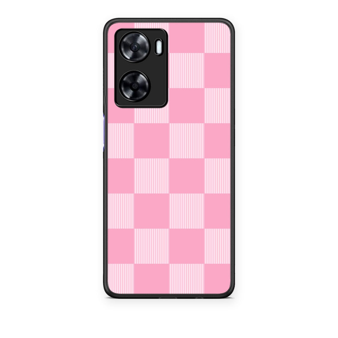 Θήκη OnePlus Nord N20 SE Pink and White Striped Checks από τη Smartfits με σχέδιο στο πίσω μέρος και μαύρο περίβλημα | OnePlus Nord N20 SE Pink and White Striped Checks case with colorful back and black bezels