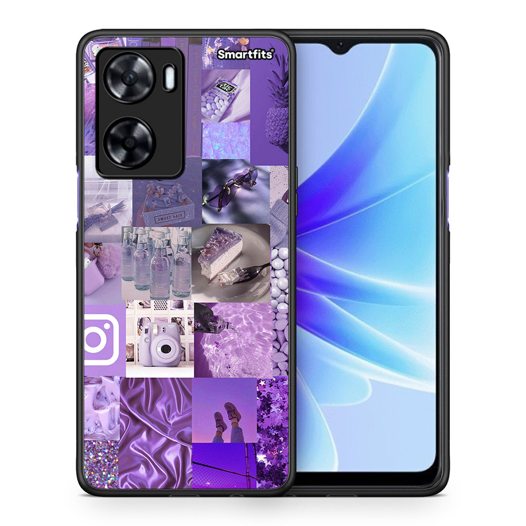 Θήκη Oppo A57s / A77s / A58 / OnePlus Nord N20 SE Purple Aesthetic Collage από τη Smartfits με σχέδιο στο πίσω μέρος και μαύρο περίβλημα | Oppo A57s / A77s / A58 / OnePlus Nord N20 SE Purple Aesthetic Collage case with colorful back and black bezels