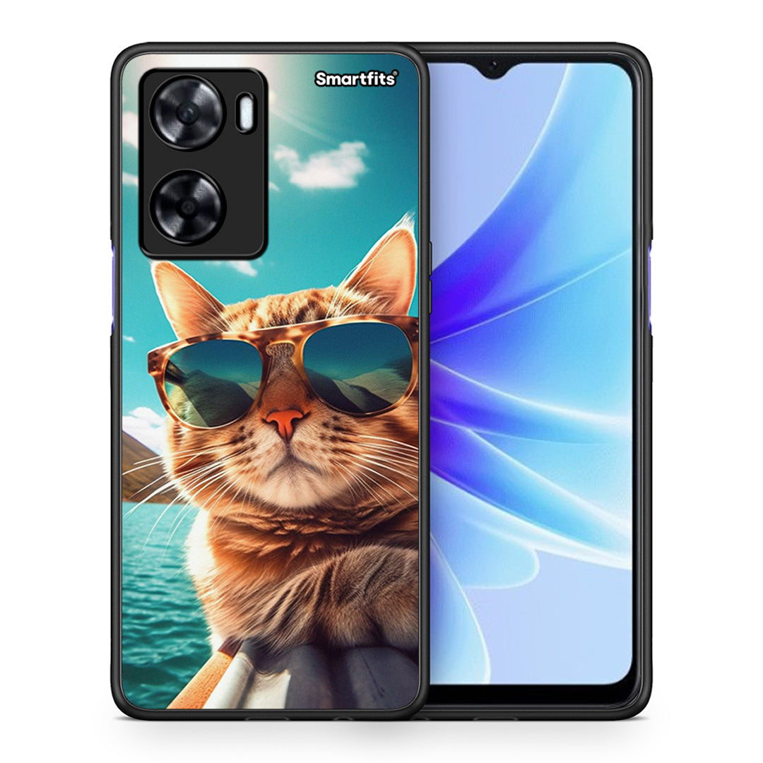 Θήκη Oppo A57s / A77s / A77 Summer Cat από τη Smartfits με σχέδιο στο πίσω μέρος και μαύρο περίβλημα | Oppo A57s / A77s / A77 Summer Cat case with colorful back and black bezels