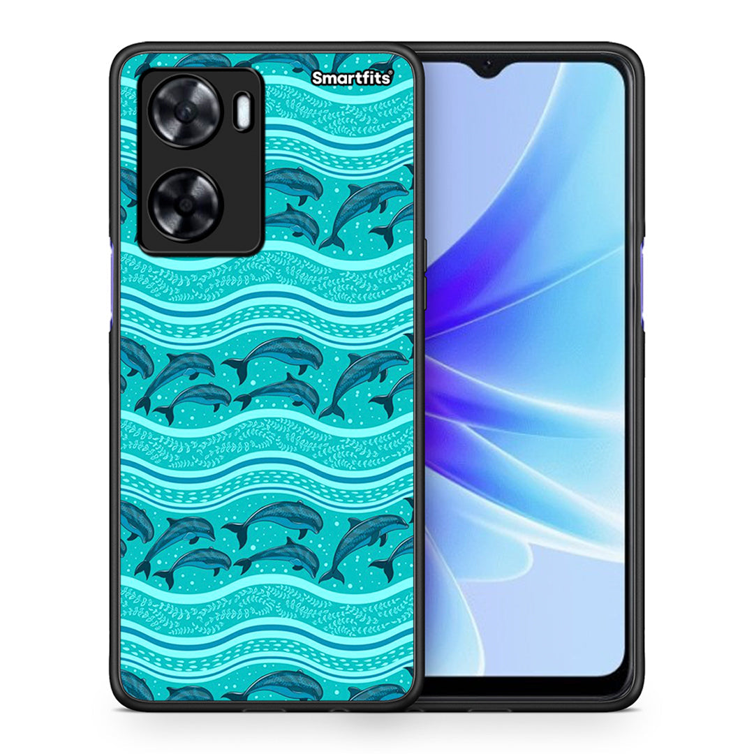 Θήκη Oppo A57s / A77s / A58 / OnePlus Nord N20 SE Swimming Dolphins από τη Smartfits με σχέδιο στο πίσω μέρος και μαύρο περίβλημα | Oppo A57s / A77s / A58 / OnePlus Nord N20 SE Swimming Dolphins case with colorful back and black bezels