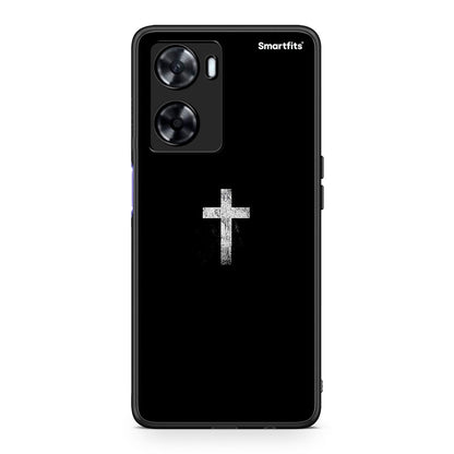Oppo A57s / A77s / A58 / OnePlus Nord N20 SE White Cross θήκη από τη Smartfits με σχέδιο στο πίσω μέρος και μαύρο περίβλημα | Smartphone case with colorful back and black bezels by Smartfits