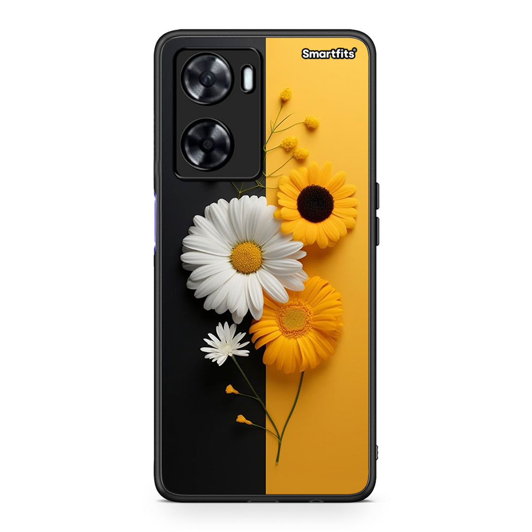 Oppo A57s / A77s / A77 Yellow Daisies θήκη από τη Smartfits με σχέδιο στο πίσω μέρος και μαύρο περίβλημα | Smartphone case with colorful back and black bezels by Smartfits