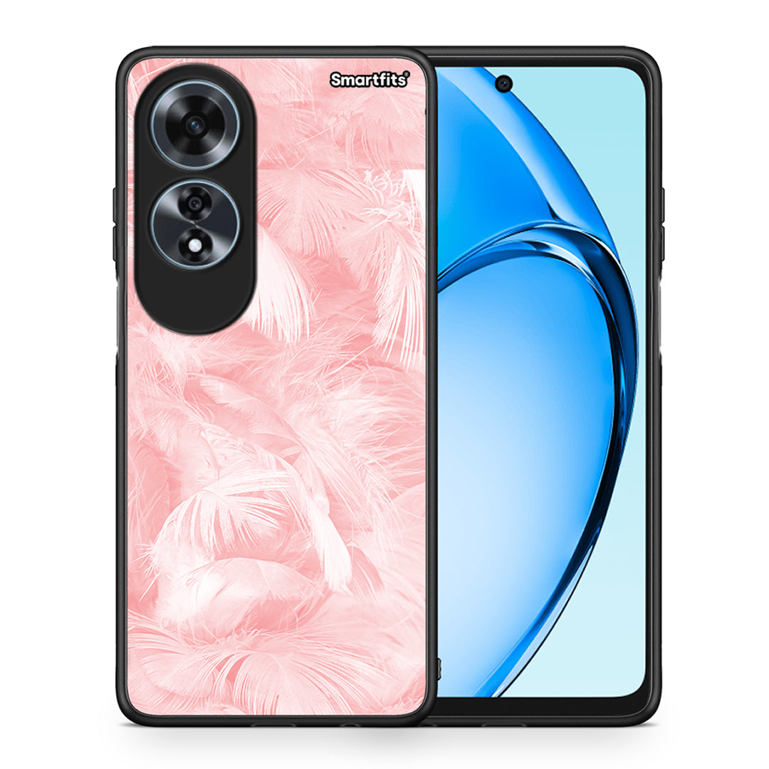 Θήκη Oppo A60 4G Pink Feather Boho από τη Smartfits με σχέδιο στο πίσω μέρος και μαύρο περίβλημα | Oppo A60 4G Pink Feather Boho case with colorful back and black bezels