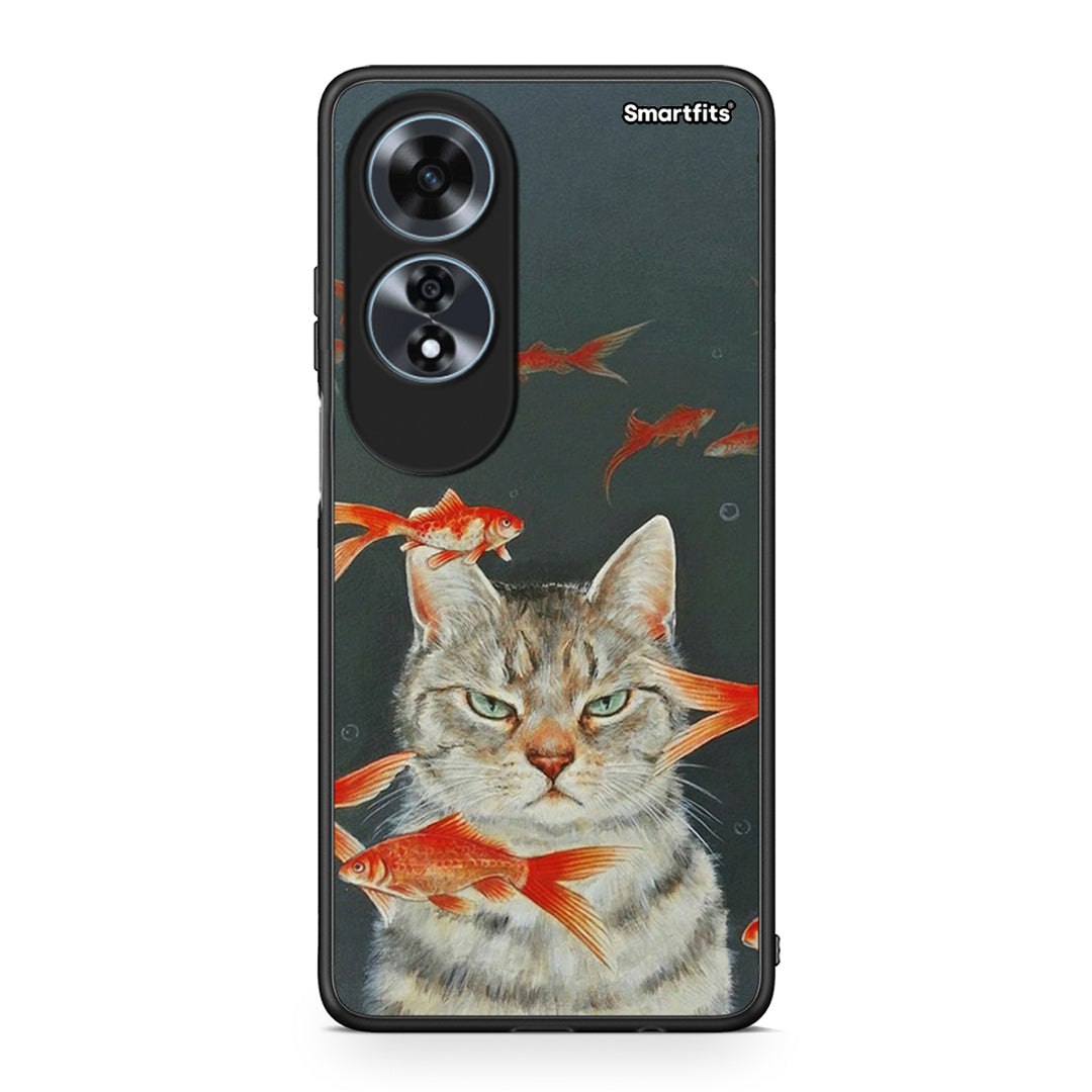 Oppo A60 4G Cat Goldfish θήκη από τη Smartfits με σχέδιο στο πίσω μέρος και μαύρο περίβλημα | Smartphone case with colorful back and black bezels by Smartfits