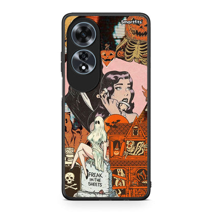 Oppo A60 4G Halloween Collage Θήκη από τη Smartfits με σχέδιο στο πίσω μέρος και μαύρο περίβλημα | Smartphone case with colorful back and black bezels by Smartfits