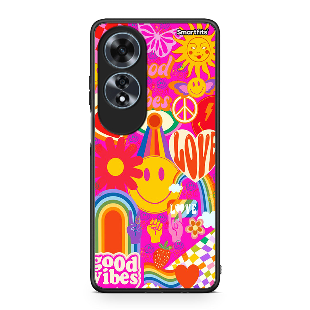 Oppo A60 4G Hippie Love θήκη από τη Smartfits με σχέδιο στο πίσω μέρος και μαύρο περίβλημα | Smartphone case with colorful back and black bezels by Smartfits