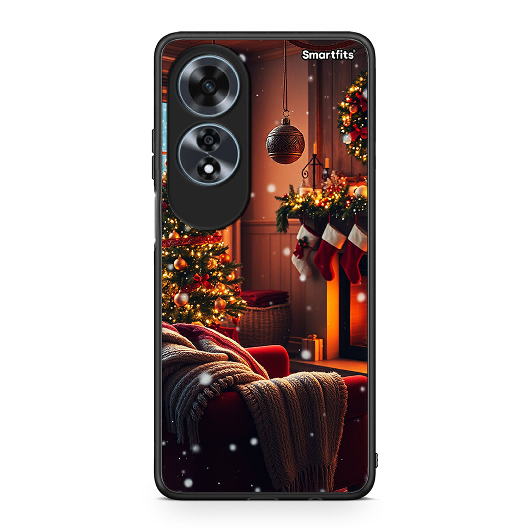 Oppo A60 4G Home For Christmas θήκη από τη Smartfits με σχέδιο στο πίσω μέρος και μαύρο περίβλημα | Smartphone case with colorful back and black bezels by Smartfits