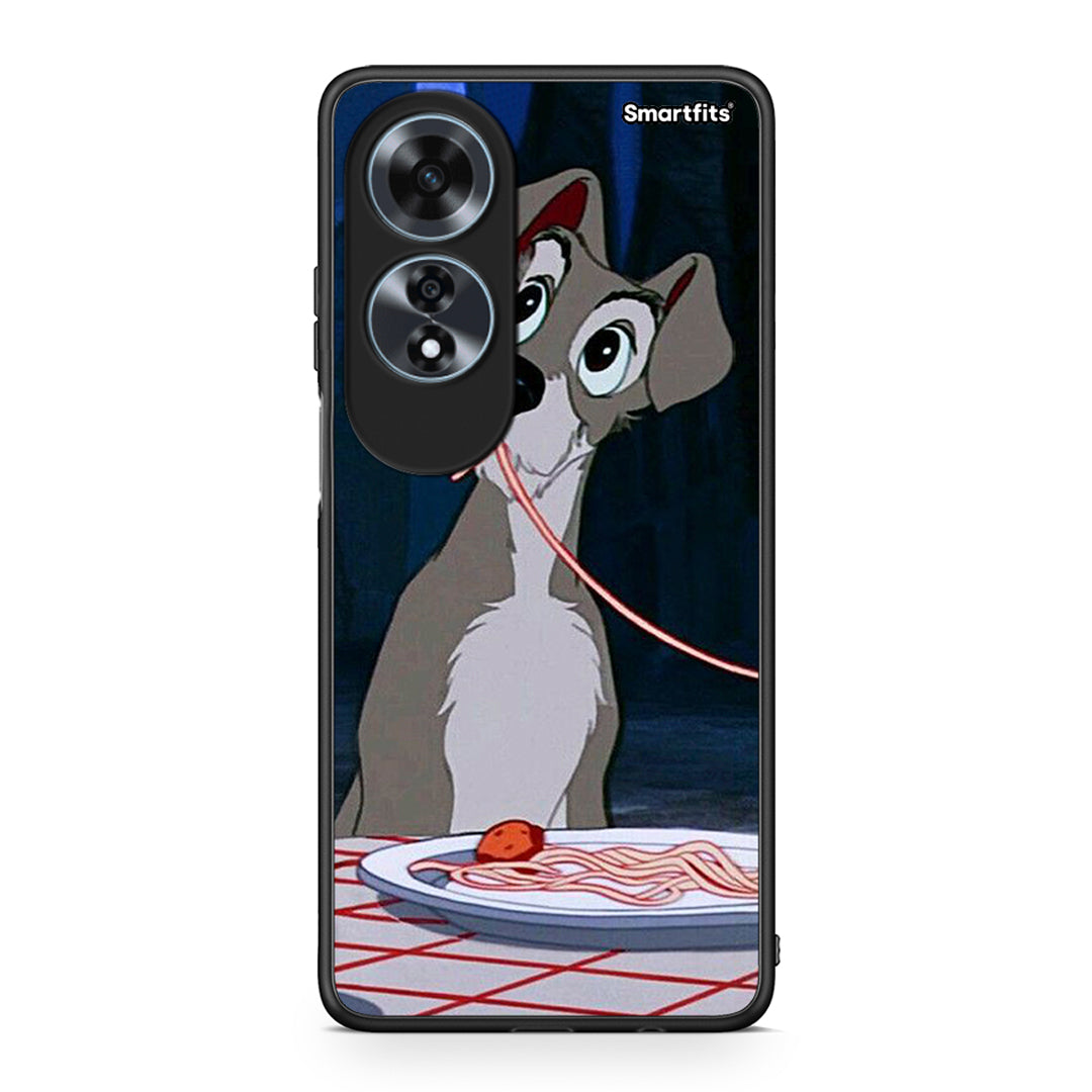 Oppo A60 4G Lady And Tramp 1 Θήκη Αγίου Βαλεντίνου από τη Smartfits με σχέδιο στο πίσω μέρος και μαύρο περίβλημα | Smartphone case with colorful back and black bezels by Smartfits