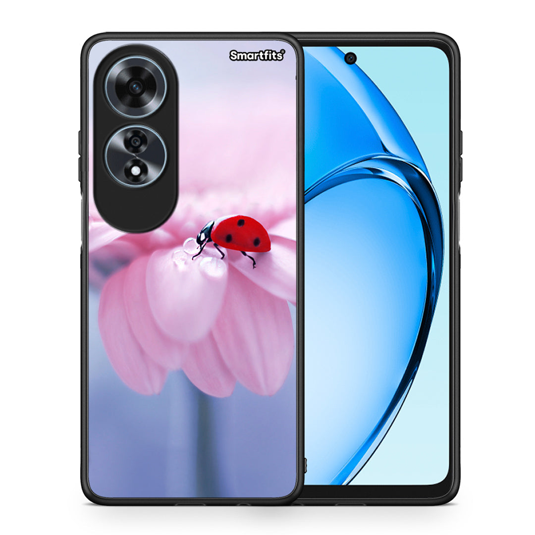 Θήκη Oppo A60 4G Ladybug Flower από τη Smartfits με σχέδιο στο πίσω μέρος και μαύρο περίβλημα | Oppo A60 4G Ladybug Flower case with colorful back and black bezels