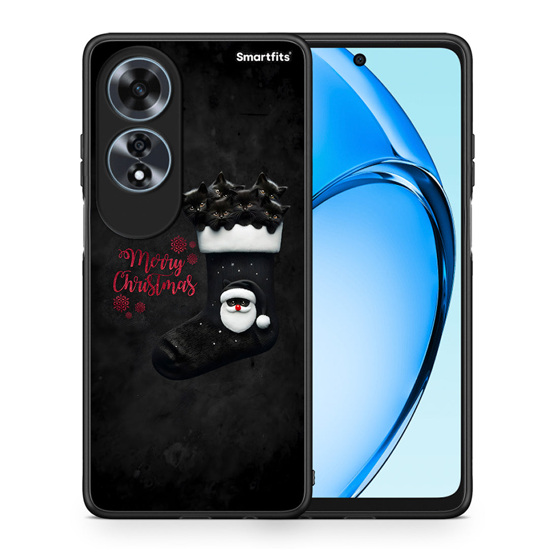 Θήκη Oppo A60 4G Merry Cat Christmas από τη Smartfits με σχέδιο στο πίσω μέρος και μαύρο περίβλημα | Oppo A60 4G Merry Cat Christmas case with colorful back and black bezels