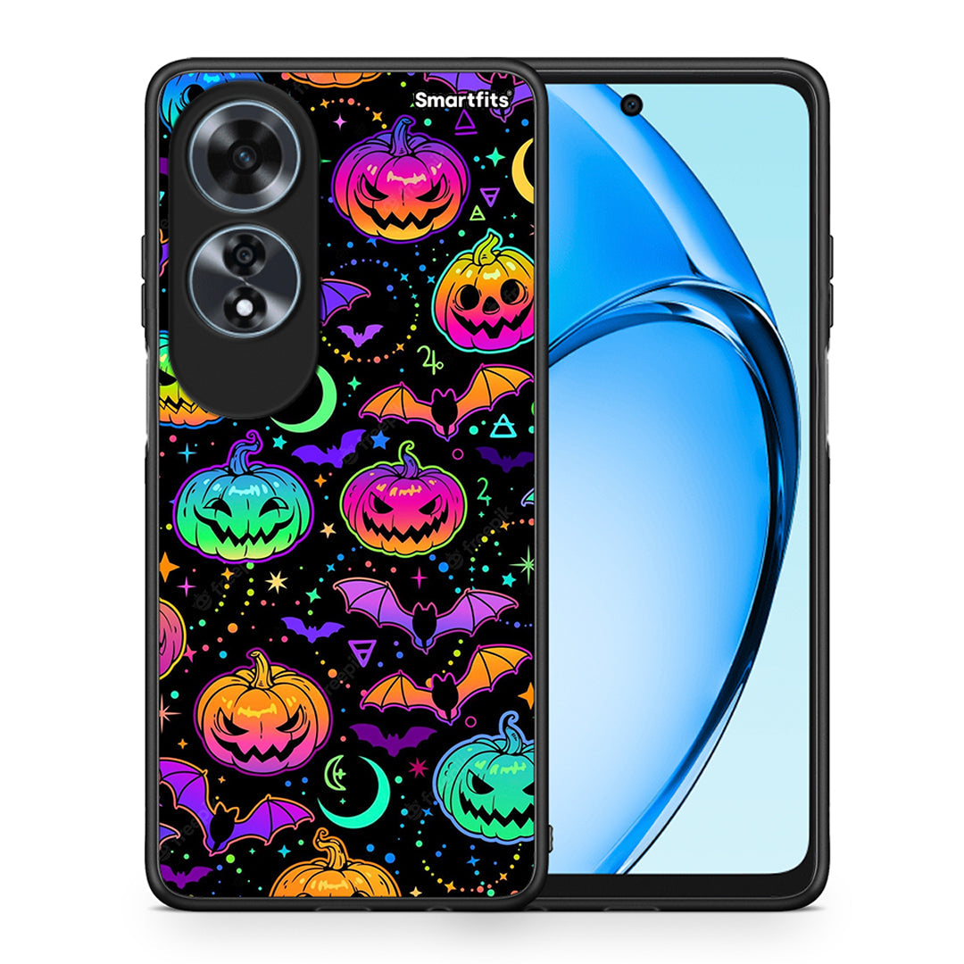 Θήκη Oppo A60 4G Neon Halloween από τη Smartfits με σχέδιο στο πίσω μέρος και μαύρο περίβλημα | Oppo A60 4G Neon Halloween case with colorful back and black bezels