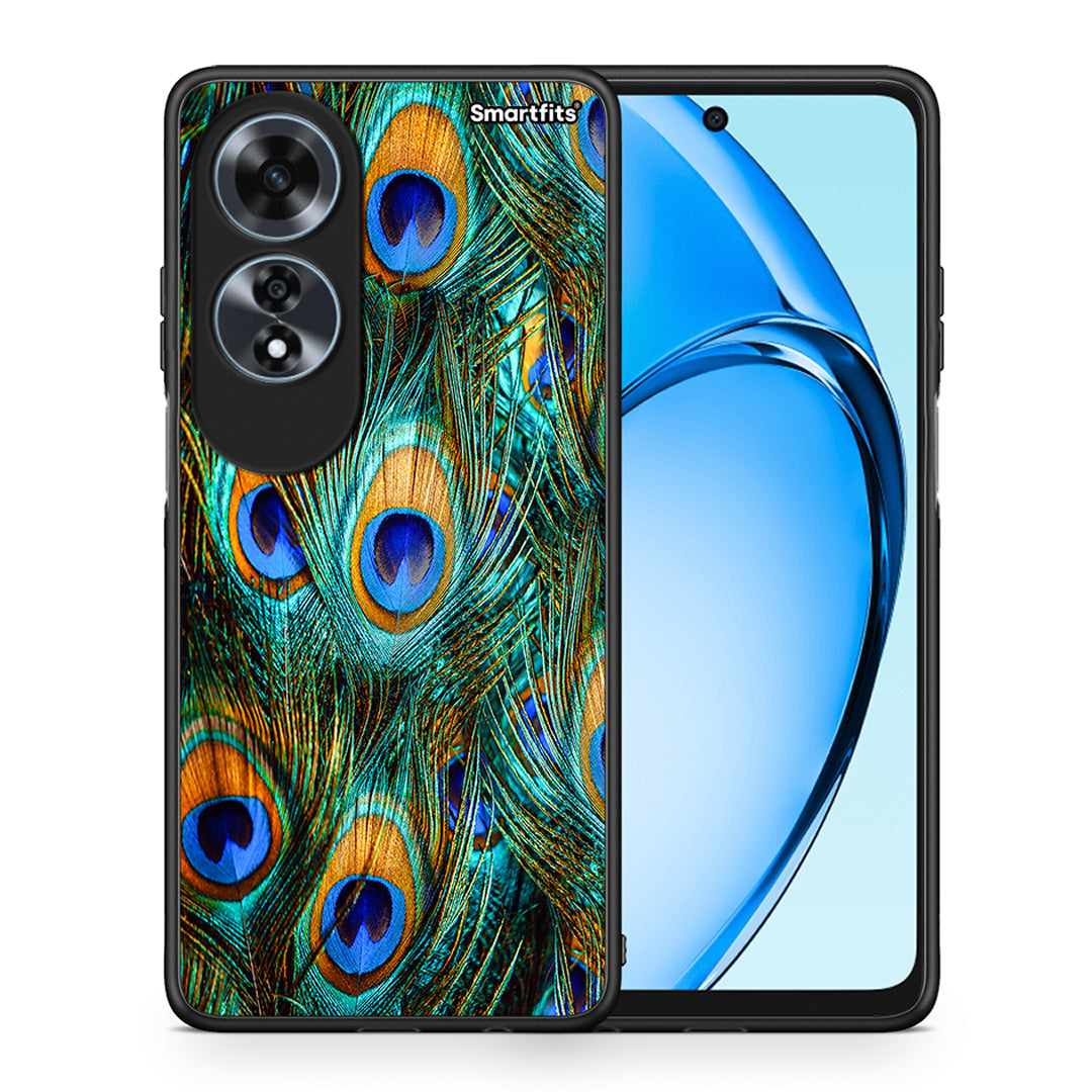 Θήκη Oppo A60 4G Real Peacock Feathers από τη Smartfits με σχέδιο στο πίσω μέρος και μαύρο περίβλημα | Oppo A60 4G Real Peacock Feathers case with colorful back and black bezels