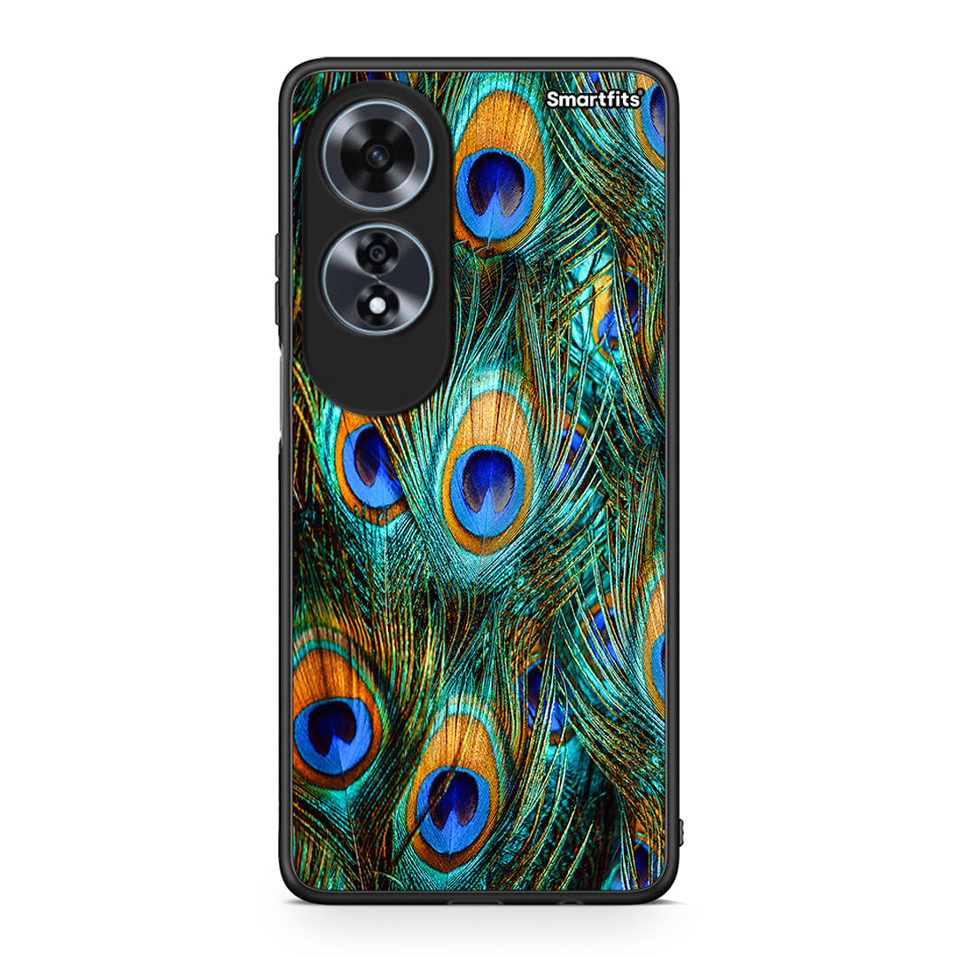 Oppo A60 4G Real Peacock Feathers θήκη από τη Smartfits με σχέδιο στο πίσω μέρος και μαύρο περίβλημα | Smartphone case with colorful back and black bezels by Smartfits