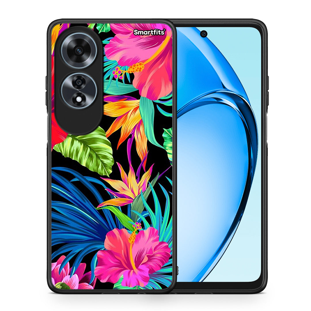 Θήκη Oppo A60 4G Tropical Flowers από τη Smartfits με σχέδιο στο πίσω μέρος και μαύρο περίβλημα | Oppo A60 4G Tropical Flowers case with colorful back and black bezels