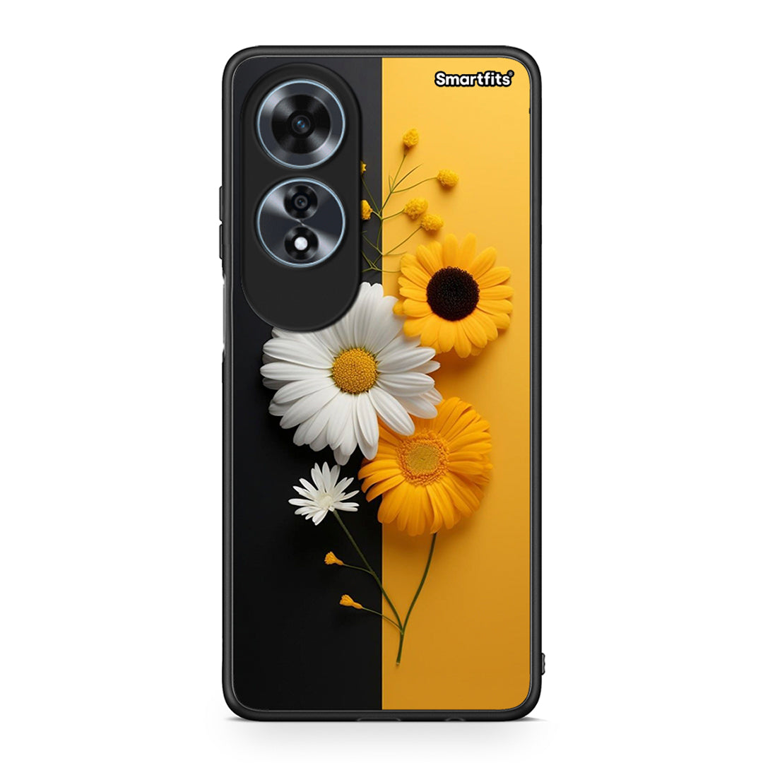 Oppo A60 4G Yellow Daisies θήκη από τη Smartfits με σχέδιο στο πίσω μέρος και μαύρο περίβλημα | Smartphone case with colorful back and black bezels by Smartfits