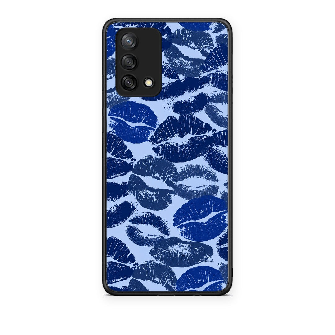 Θήκη Oppo A74 4G Blue Lipstick Kisses από τη Smartfits με σχέδιο στο πίσω μέρος και μαύρο περίβλημα | Oppo A74 4G Blue Lipstick Kisses case with colorful back and black bezels