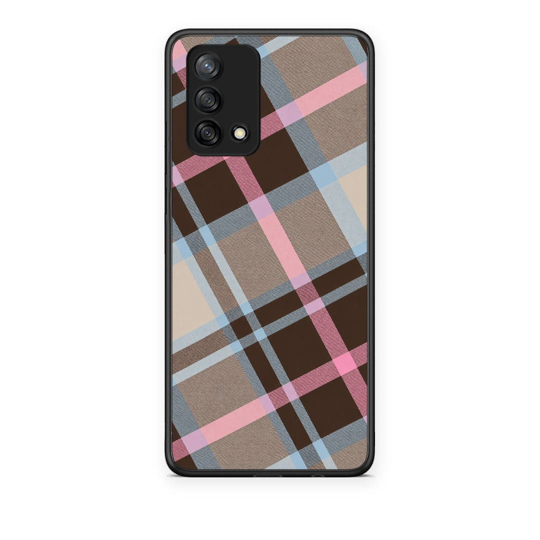 Θήκη Oppo A74 4G Brown Pink and Blue Diagonal Plaid από τη Smartfits με σχέδιο στο πίσω μέρος και μαύρο περίβλημα | Oppo A74 4G Brown Pink and Blue Diagonal Plaid case with colorful back and black bezels