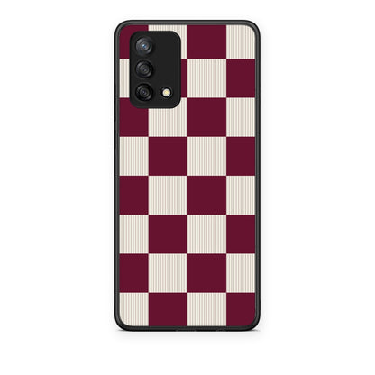 Θήκη Oppo A74 4G Burgundy and Cream Striped Checks από τη Smartfits με σχέδιο στο πίσω μέρος και μαύρο περίβλημα | Oppo A74 4G Burgundy and Cream Striped Checks case with colorful back and black bezels