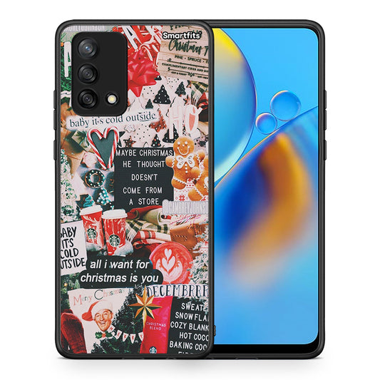 Θήκη Oppo A74 4G Christmas Happiness από τη Smartfits με σχέδιο στο πίσω μέρος και μαύρο περίβλημα | Oppo A74 4G Christmas Happiness case with colorful back and black bezels