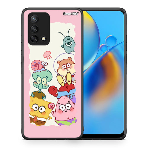 Θήκη Oppo A74 4G Cute Companion από τη Smartfits με σχέδιο στο πίσω μέρος και μαύρο περίβλημα | Oppo A74 4G Cute Companion case with colorful back and black bezels