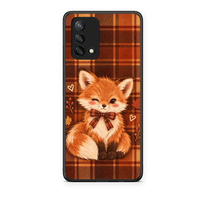 Θήκη Oppo A74 4G Fox on Autumn Tartan από τη Smartfits με σχέδιο στο πίσω μέρος και μαύρο περίβλημα | Oppo A74 4G Fox on Autumn Tartan case with colorful back and black bezels