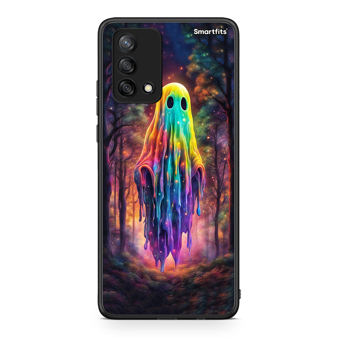 Oppo A74 4G Halloween Ghost θήκη από τη Smartfits με σχέδιο στο πίσω μέρος και μαύρο περίβλημα | Smartphone case with colorful back and black bezels by Smartfits