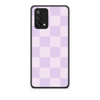 Θήκη Oppo A74 4G Lilac and Cream Striped Checks από τη Smartfits με σχέδιο στο πίσω μέρος και μαύρο περίβλημα | Oppo A74 4G Lilac and Cream Striped Checks case with colorful back and black bezels