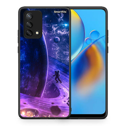 Θήκη Oppo A74 4G Lost Astronaut από τη Smartfits με σχέδιο στο πίσω μέρος και μαύρο περίβλημα | Oppo A74 4G Lost Astronaut case with colorful back and black bezels