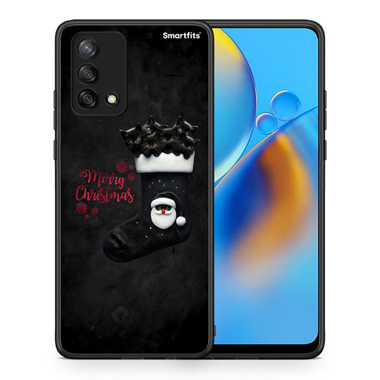 Θήκη Oppo A74 4G Merry Cat Christmas από τη Smartfits με σχέδιο στο πίσω μέρος και μαύρο περίβλημα | Oppo A74 4G Merry Cat Christmas case with colorful back and black bezels