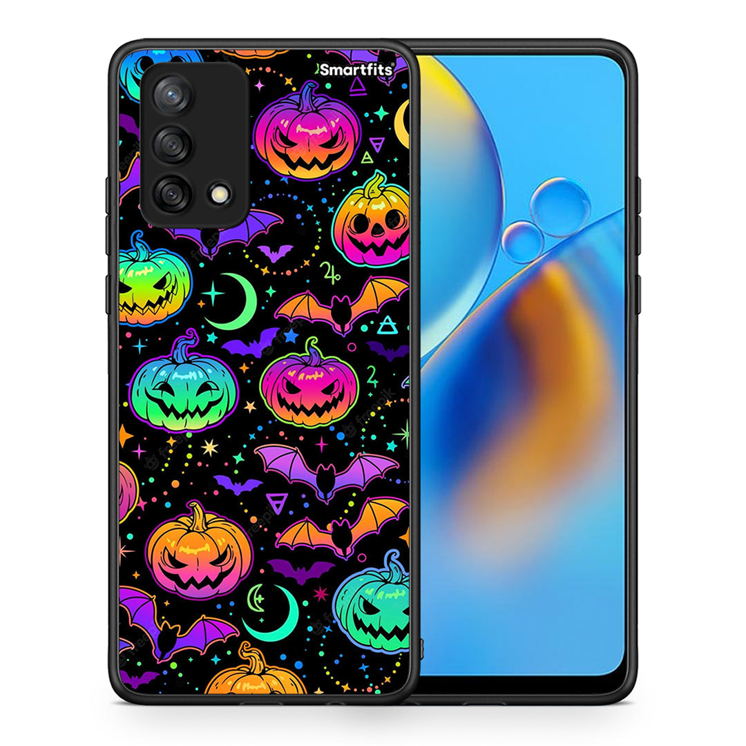 Θήκη Oppo A74 4G Neon Halloween από τη Smartfits με σχέδιο στο πίσω μέρος και μαύρο περίβλημα | Oppo A74 4G Neon Halloween case with colorful back and black bezels