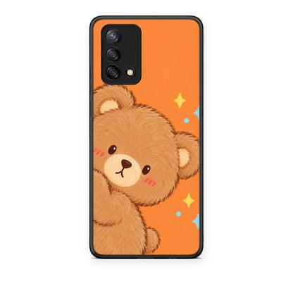 Θήκη Oppo A74 4G Peekaboo Teddy on Orange από τη Smartfits με σχέδιο στο πίσω μέρος και μαύρο περίβλημα | Oppo A74 4G Peekaboo Teddy on Orange case with colorful back and black bezels