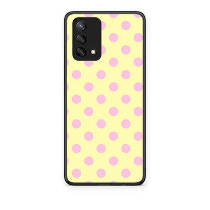 Θήκη Oppo A74 4G Pink Polka Dots on Yellow από τη Smartfits με σχέδιο στο πίσω μέρος και μαύρο περίβλημα | Oppo A74 4G Pink Polka Dots on Yellow case with colorful back and black bezels