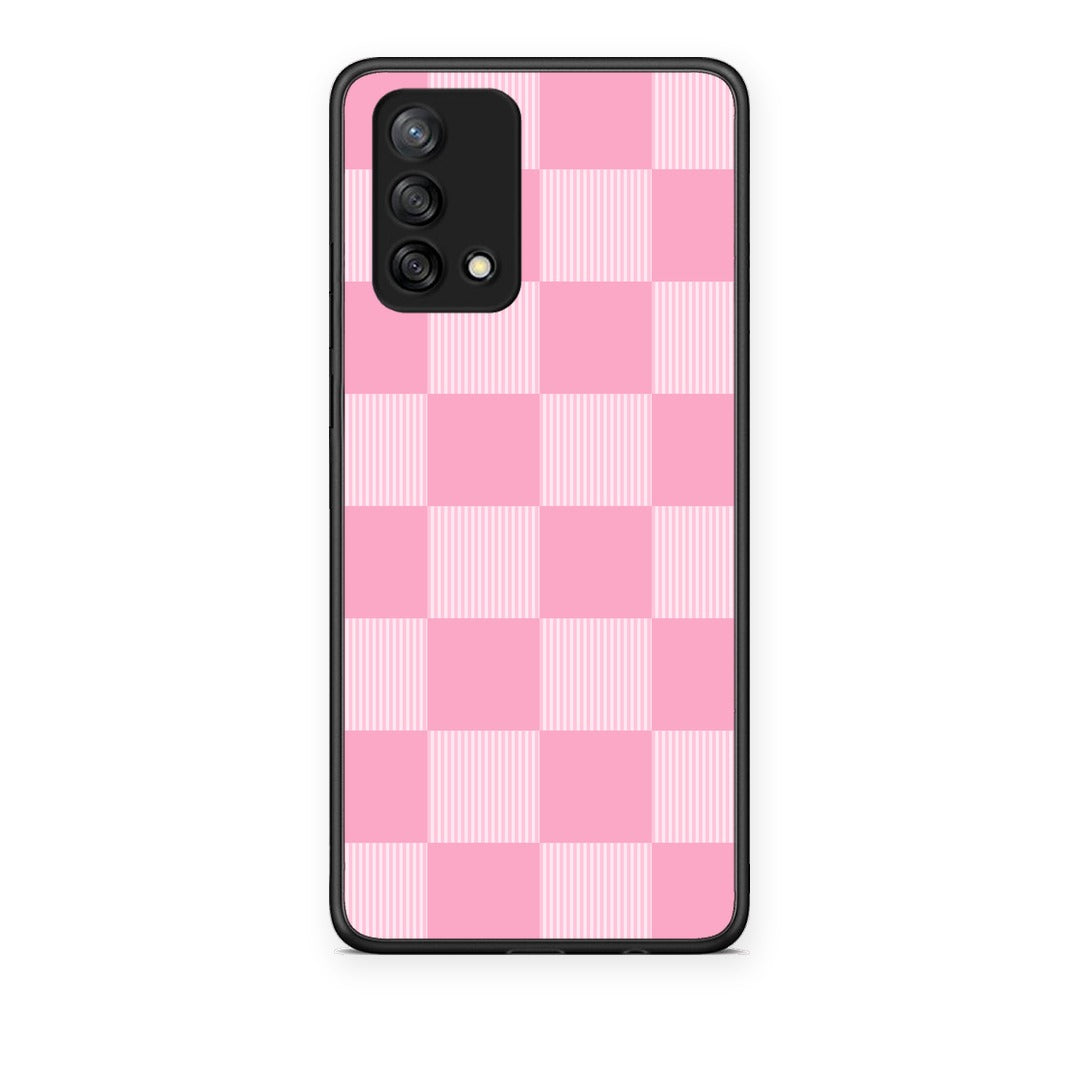 Θήκη Oppo A74 4G Pink and White Striped Checks από τη Smartfits με σχέδιο στο πίσω μέρος και μαύρο περίβλημα | Oppo A74 4G Pink and White Striped Checks case with colorful back and black bezels