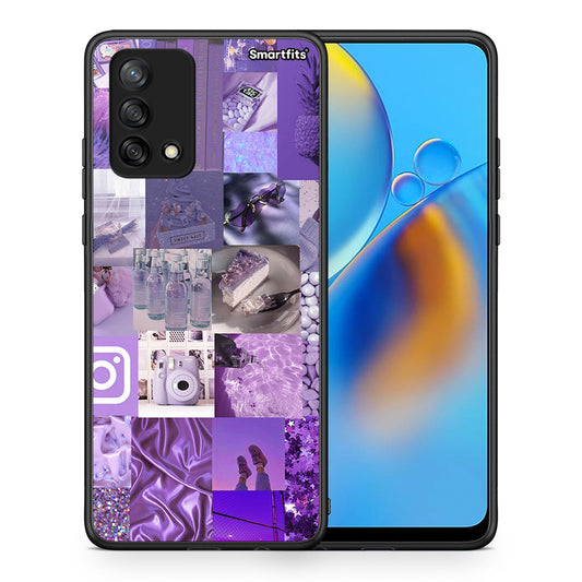 Θήκη Oppo A74 4G Purple Aesthetic Collage από τη Smartfits με σχέδιο στο πίσω μέρος και μαύρο περίβλημα | Oppo A74 4G Purple Aesthetic Collage case with colorful back and black bezels
