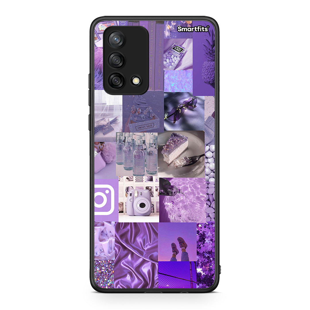 Oppo A74 4G Purple Aesthetic Collage θήκη από τη Smartfits με σχέδιο στο πίσω μέρος και μαύρο περίβλημα | Smartphone case with colorful back and black bezels by Smartfits