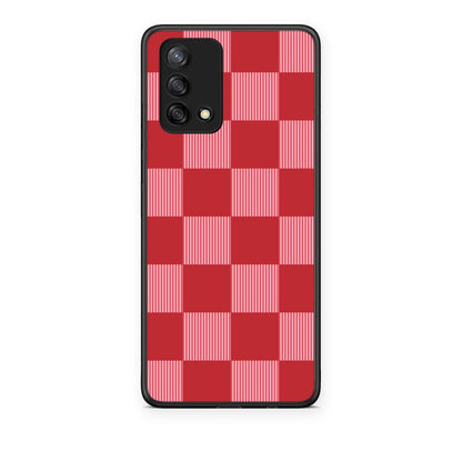Θήκη Oppo A74 4G Red and Pink Striped Checks από τη Smartfits με σχέδιο στο πίσω μέρος και μαύρο περίβλημα | Oppo A74 4G Red and Pink Striped Checks case with colorful back and black bezels