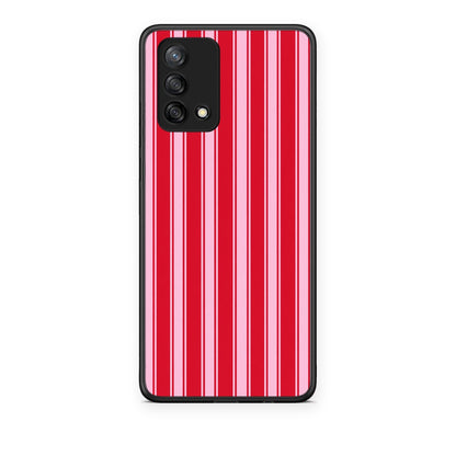 Θήκη Oppo A74 4G Red and Pink Vertical Pinstripes από τη Smartfits με σχέδιο στο πίσω μέρος και μαύρο περίβλημα | Oppo A74 4G Red and Pink Vertical Pinstripes case with colorful back and black bezels