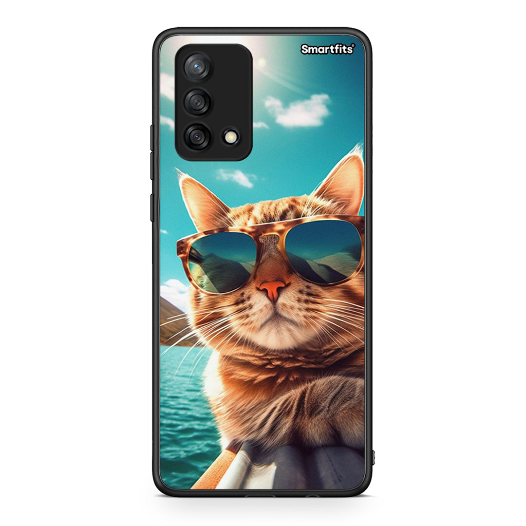 Oppo A74 4G Summer Cat θήκη από τη Smartfits με σχέδιο στο πίσω μέρος και μαύρο περίβλημα | Smartphone case with colorful back and black bezels by Smartfits