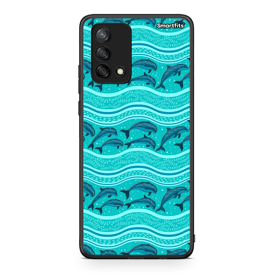 Oppo A74 4G Swimming Dolphins θήκη από τη Smartfits με σχέδιο στο πίσω μέρος και μαύρο περίβλημα | Smartphone case with colorful back and black bezels by Smartfits