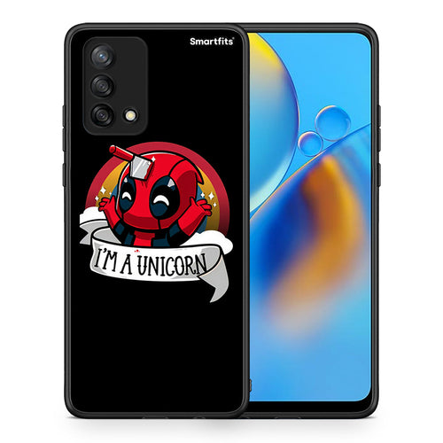 Θήκη Oppo A74 4G Unicorn Deadpool από τη Smartfits με σχέδιο στο πίσω μέρος και μαύρο περίβλημα | Oppo A74 4G Unicorn Deadpool case with colorful back and black bezels