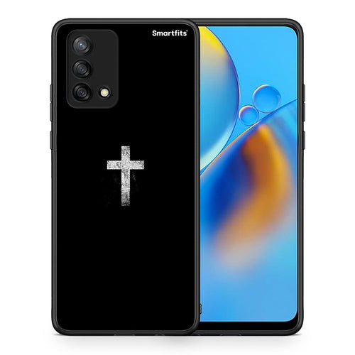 Θήκη Oppo A74 4G White Cross από τη Smartfits με σχέδιο στο πίσω μέρος και μαύρο περίβλημα | Oppo A74 4G White Cross case with colorful back and black bezels