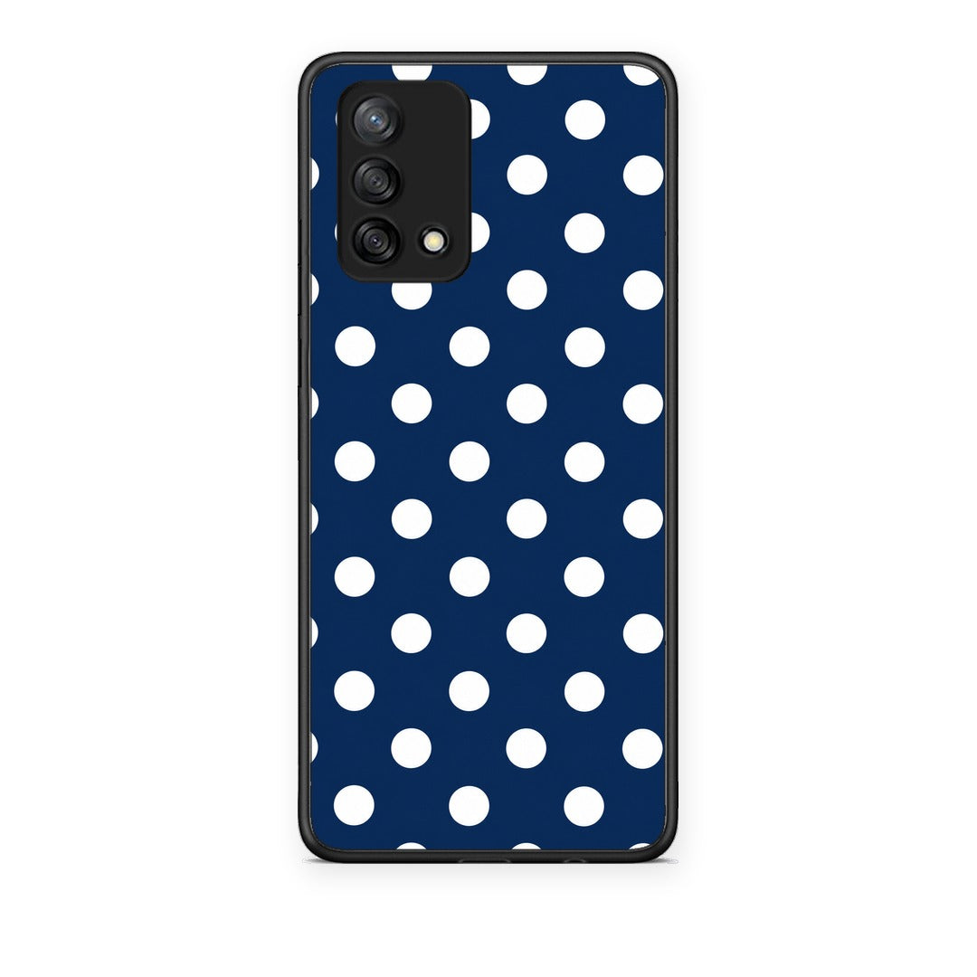 Θήκη Oppo A74 4G White Large Polka Dots on Navy από τη Smartfits με σχέδιο στο πίσω μέρος και μαύρο περίβλημα | Oppo A74 4G White Large Polka Dots on Navy case with colorful back and black bezels