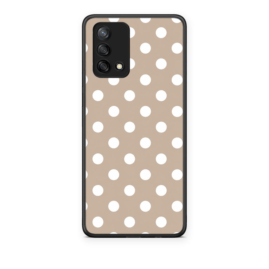 Θήκη Oppo A74 4G White Polka Dots on Taupe από τη Smartfits με σχέδιο στο πίσω μέρος και μαύρο περίβλημα | Oppo A74 4G White Polka Dots on Taupe case with colorful back and black bezels