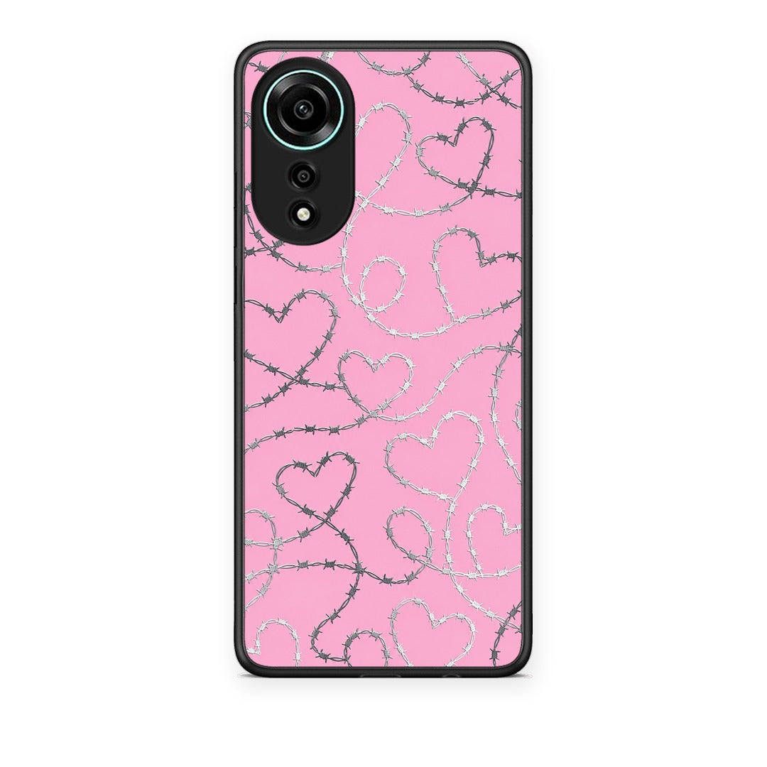 Θήκη Oppo A78 4G Barbed Wire Hearts on Pink από τη Smartfits με σχέδιο στο πίσω μέρος και μαύρο περίβλημα | Oppo A78 4G Barbed Wire Hearts on Pink case with colorful back and black bezels