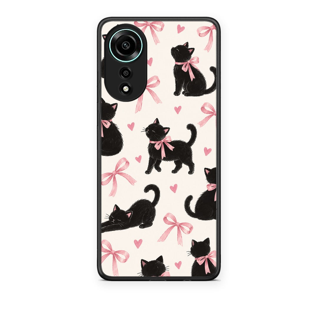 Θήκη Oppo A78 4G Black Kittens and Pink Bows on Cream Large από τη Smartfits με σχέδιο στο πίσω μέρος και μαύρο περίβλημα | Oppo A78 4G Black Kittens and Pink Bows on Cream Large case with colorful back and black bezels