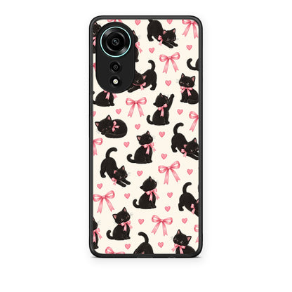 Θήκη Oppo A78 4G Black Kittens and Pink Bows on Cream Small από τη Smartfits με σχέδιο στο πίσω μέρος και μαύρο περίβλημα | Oppo A78 4G Black Kittens and Pink Bows on Cream Small case with colorful back and black bezels