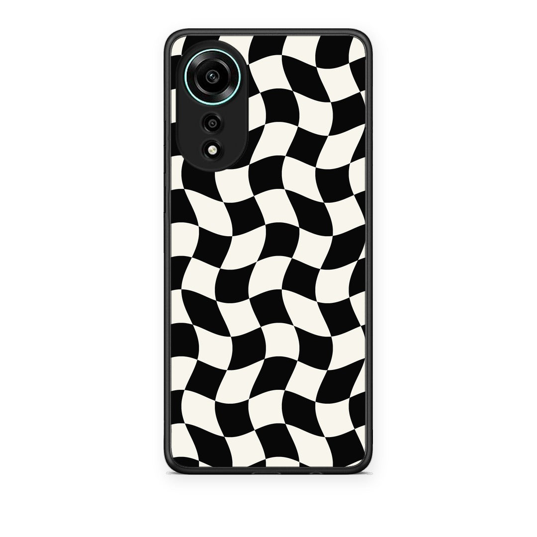 Θήκη Oppo A78 4G Black and Cream Wavy Checkerboard από τη Smartfits με σχέδιο στο πίσω μέρος και μαύρο περίβλημα | Oppo A78 4G Black and Cream Wavy Checkerboard case with colorful back and black bezels