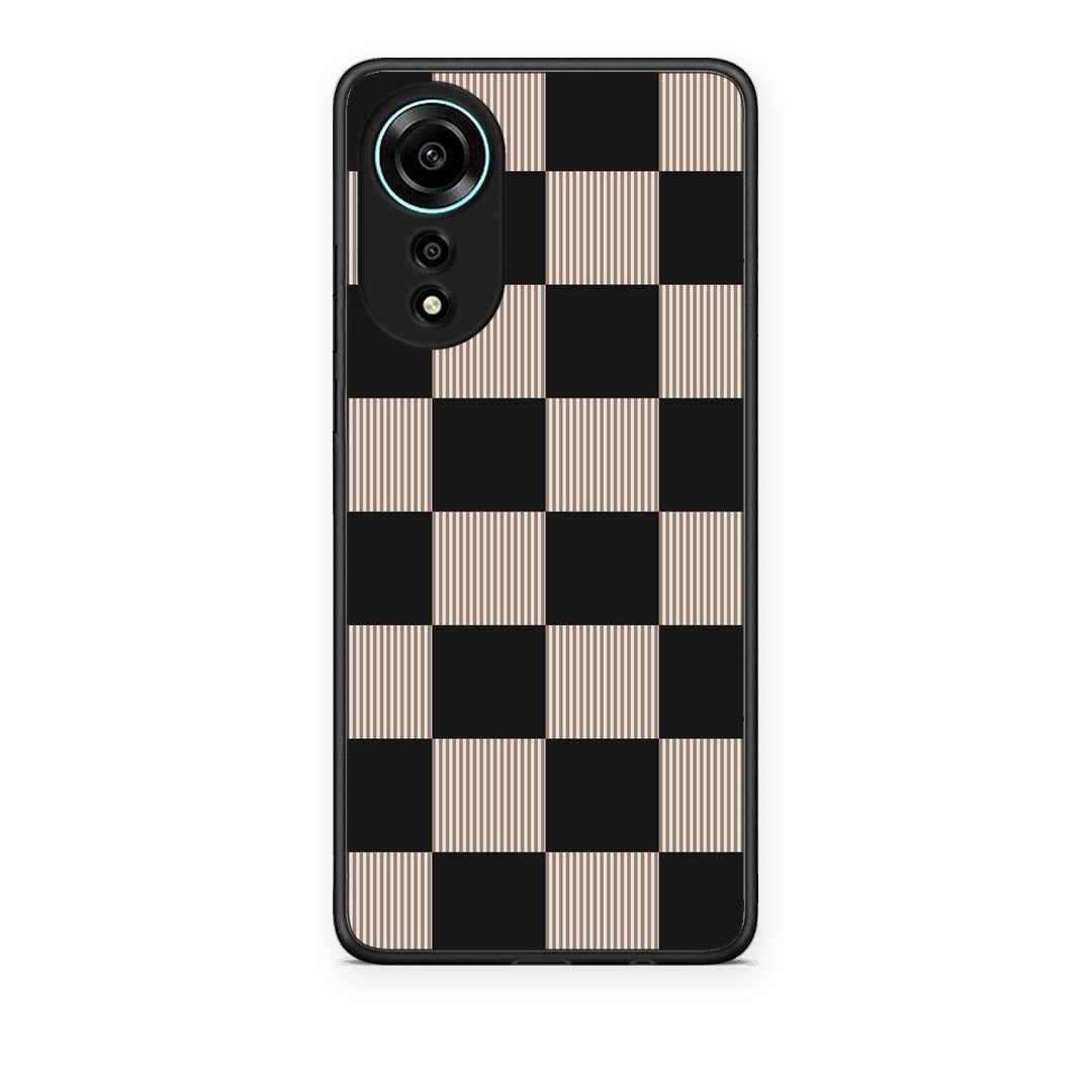 Θήκη Oppo A78 4G Black and Taupe Striped Checks από τη Smartfits με σχέδιο στο πίσω μέρος και μαύρο περίβλημα | Oppo A78 4G Black and Taupe Striped Checks case with colorful back and black bezels