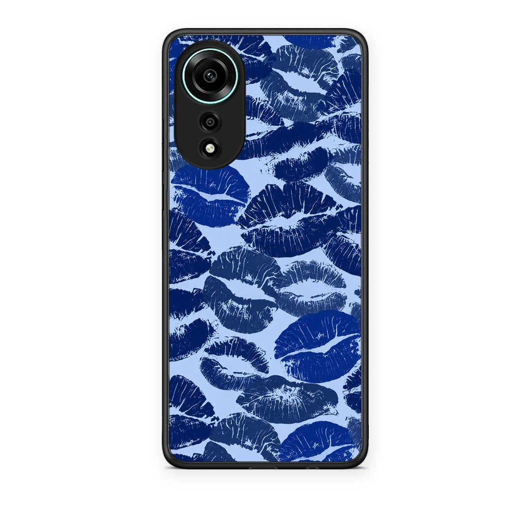 Θήκη Oppo A78 4G Blue Lipstick Kisses από τη Smartfits με σχέδιο στο πίσω μέρος και μαύρο περίβλημα | Oppo A78 4G Blue Lipstick Kisses case with colorful back and black bezels